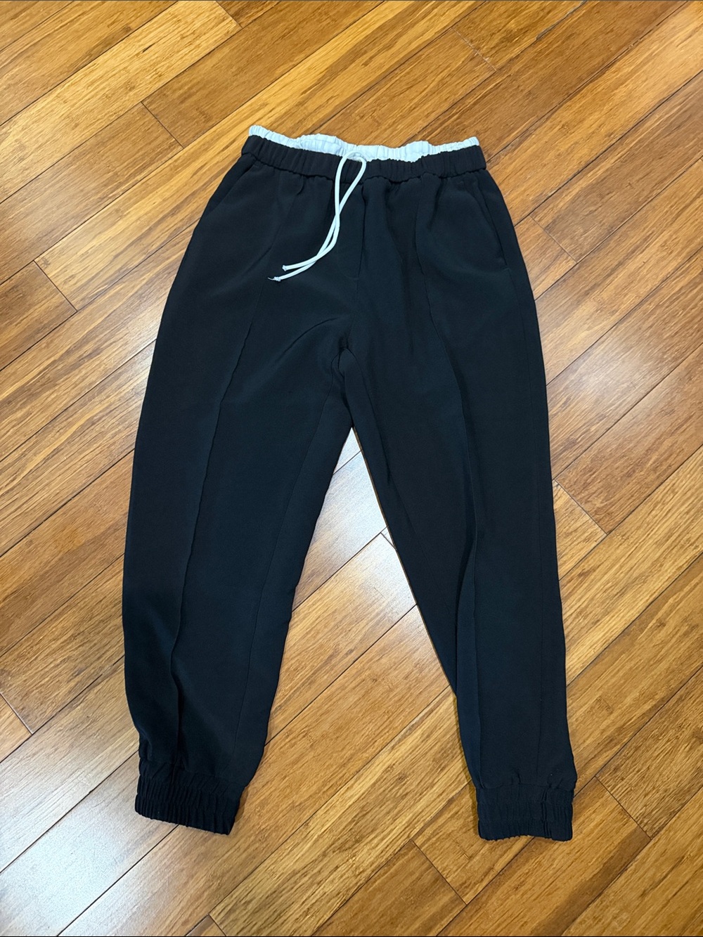 ZARA casual black Pants with White Elastic Waistband